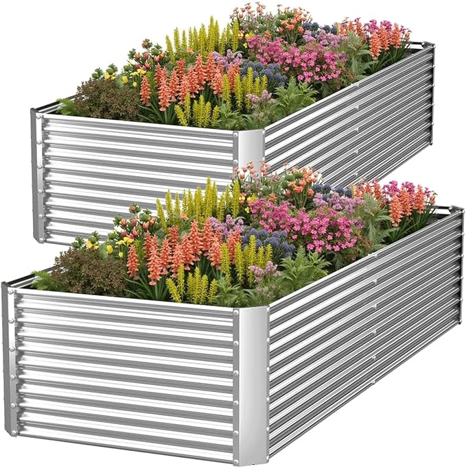 2 Pack Tall 6x3FT Corrugated Galvanized Steel Raised Garden Bed Outdoor by CATMANOR