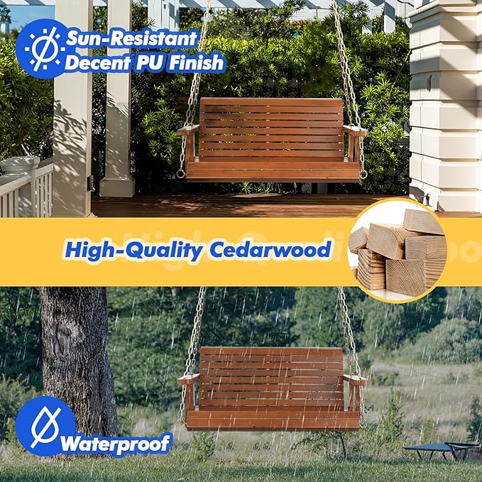 VINGLI Upgraded Patio Wooden Porch Swing - Image 5