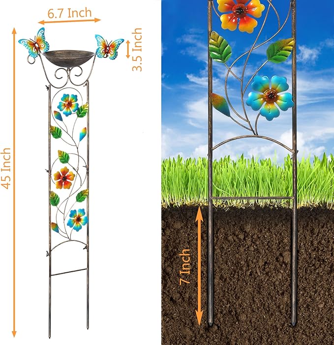 SUNNYPARK Bird Bath with Trellis Outdoor, Antique Garden Iron Plant Trellis - Image 4