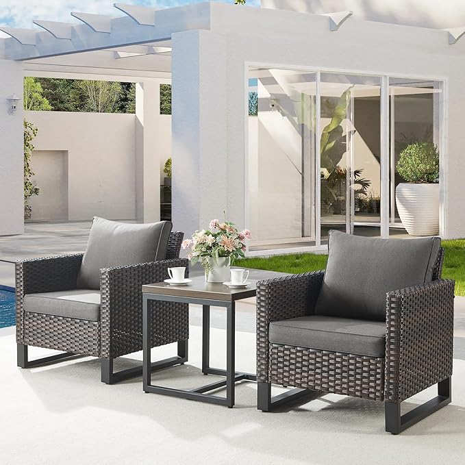 Belord Outdoor Bistro Set 3 Piece Wicker Patio Chairs, Oversize Rattan Seating - Image 3