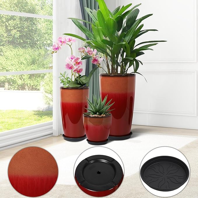 24/21/12 Inch Large Plastic Planter, Lightweight Ceramic-Look Tall Planters - Image 4
