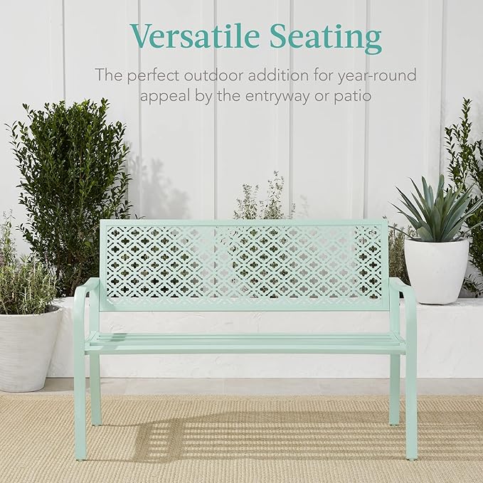 Best Choice Products Outdoor Bench 2-Person Metal Steel Benches Furniture - Image 6