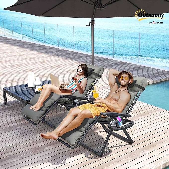 Outsunny Zero Gravity Chairs Set of 2, Reclining Folding Zero Gravity Lounge - Image 2