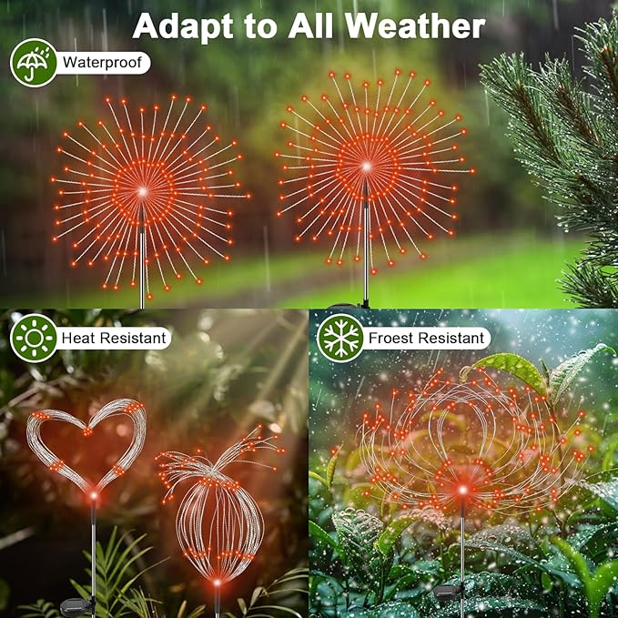 Solar Garden Lights Outdoor, 2 Pack 120 LED Twinkling Firework Lights Decorative - Image 3