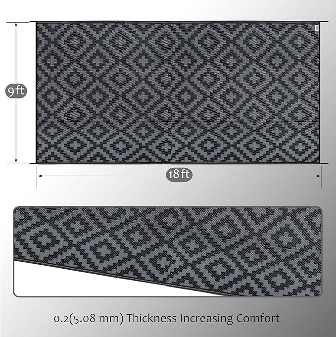 SAND MINE Waterproof Outdoor Rug 9x18 ft, Plastic Reversible Rug, Modern Area - Image 2