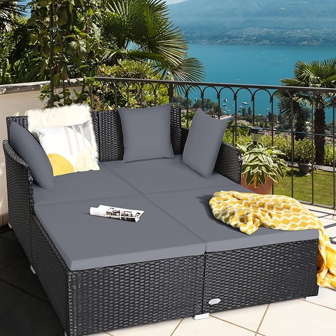 Tangkula Outdoor Rattan Daybed, Wicker Furniture - Image 2
