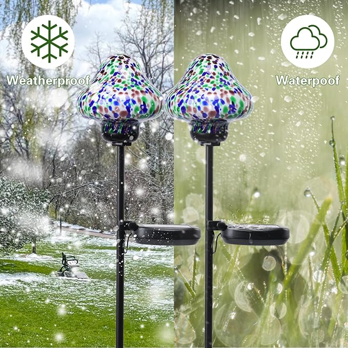 Solar Outdoor Lights Decorative Solar Glass Mushroom Lights Waterproof LED - Image 6