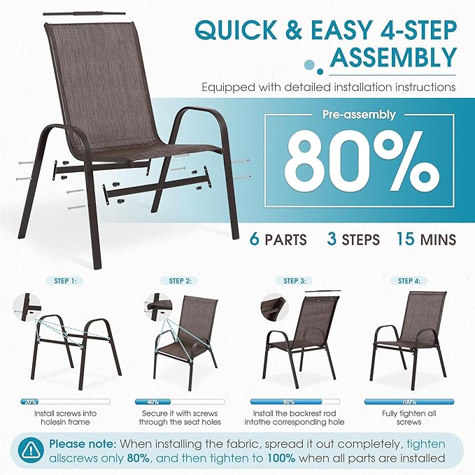 Outdoor Stackable Chairs Set of 6, Stacking Patio Chairs - Image 5