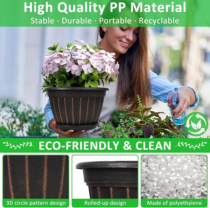 FGstyle 10 Inch Plants Pot, 4 Pack Flower Pots, Planters Pot - Image 2