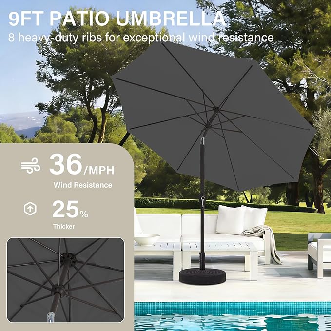 MEWAY 9ft Patio Umbrella Outdoor Table Umbrellas - Image 4