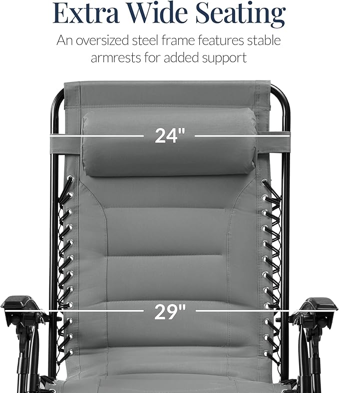 Best Choice Products Oversized Padded Zero Gravity Chair, Folding Outdoor Patio - Image 3