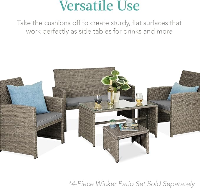 Best Choice Products Set of 2 Wicker Ottomans, Additional Seating, Side Table - Image 4