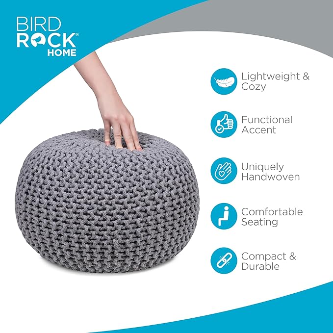 BIRDROCK HOME Round Pouf Ottoman | Cotton Braided Foot Stool - Image 4