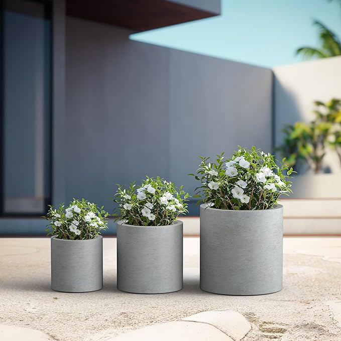 Kante 9.8", 15.7" Dia Round Concrete Planter Set of 3, Modern Style Large - Image 6