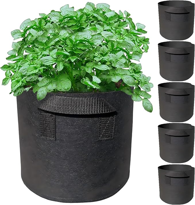 5 Pack 2 Gallon Grow Bags with Handles Garden Vegetable Flower Grow Bags by WIRETRAN
