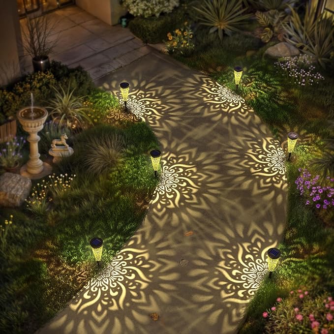 6 Pack Solar Lights Outdoor Garden Decorative Mandala Solar Garden Lights - Image 2