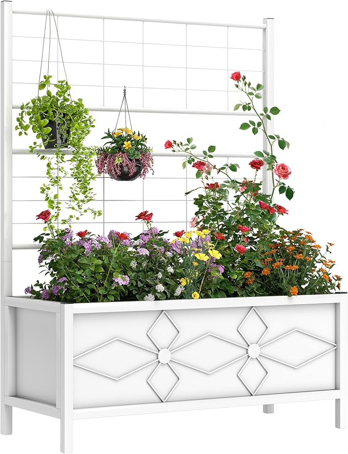 Outsunny Planter Box with Trellis, 35.4 x 15.7 x 47.2 inch Raised Garden Bed by Outsunny