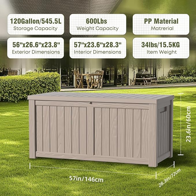 DRATO 120 Gallon Large Deck Box, Outdoor Storage Box - Image 6
