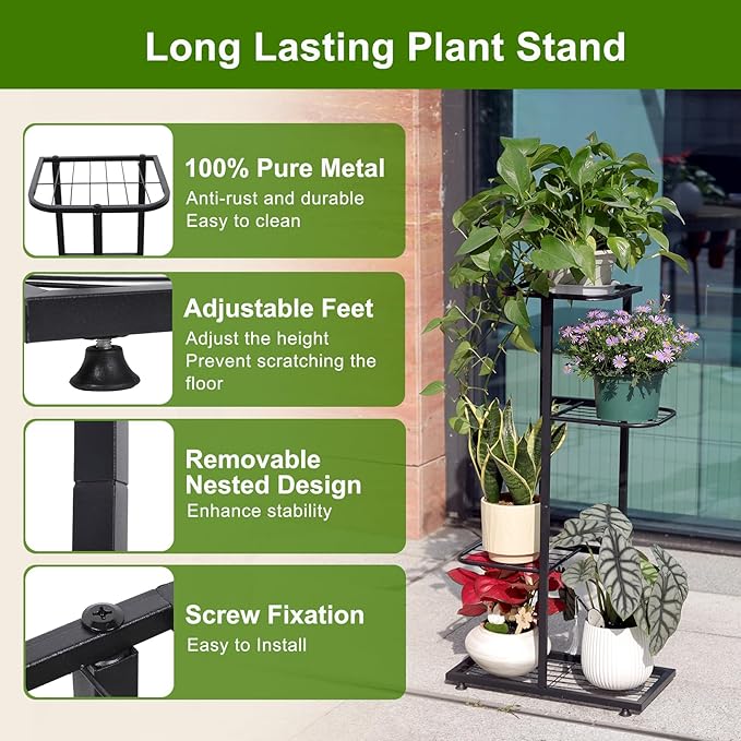 Plant Stand Indoor Outdoor, Corner Metal Plant Stands, Heavy Duty Tall Planter - Image 2