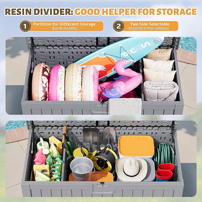Flamaker Resin Deck Box 250 Gallon, Waterproof Imitation-Wood Lockable Storage - Image 5