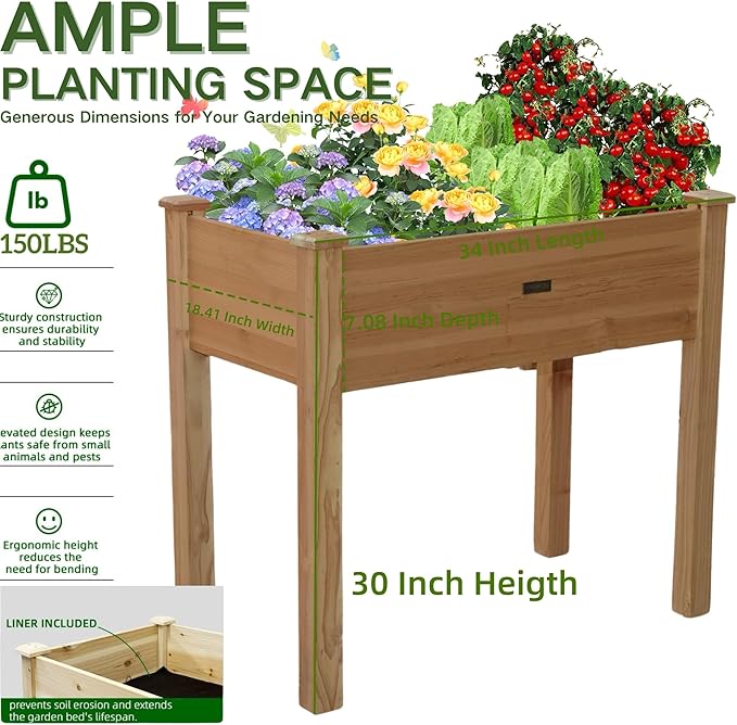 34x18x30in Wooden Raised Garden Bed - Image 6