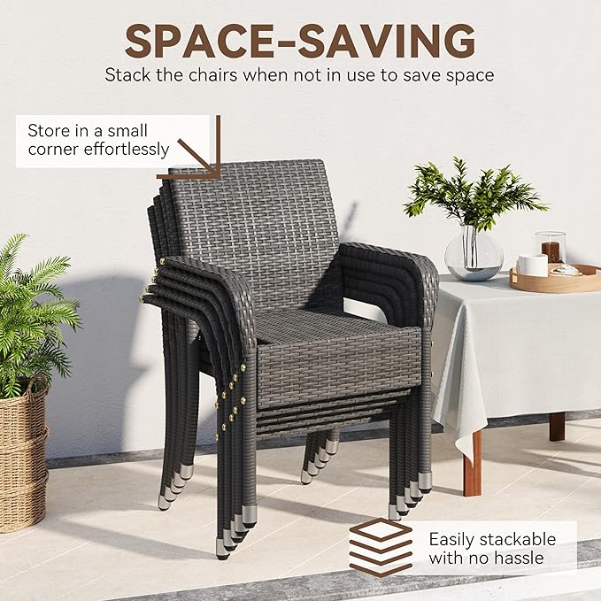 Yaheetech Set of 6 Stackable Outdoor Rattan Dining Chairs, All-Weather Armchair - Image 5