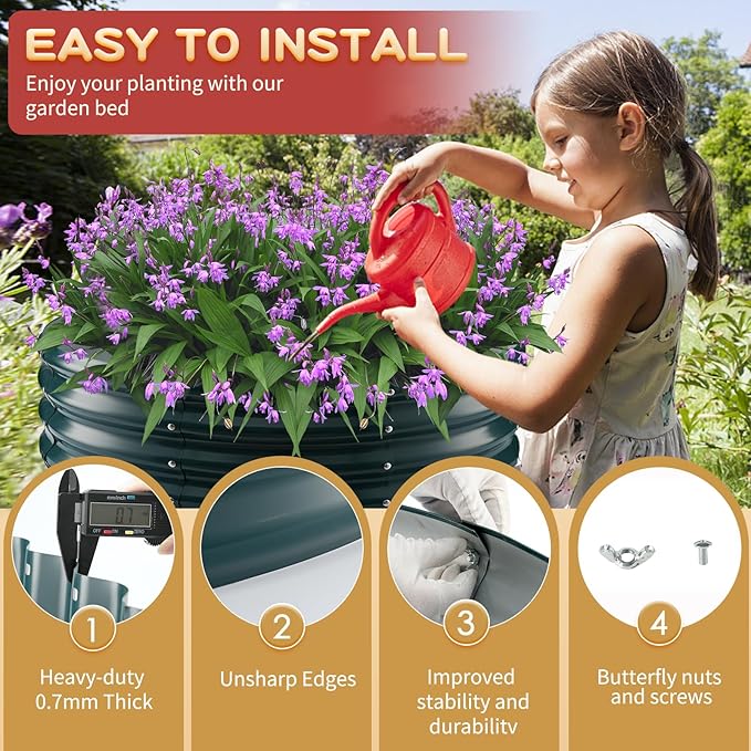 Durable Round Steel Raised Garden Bed Painted - Image 4