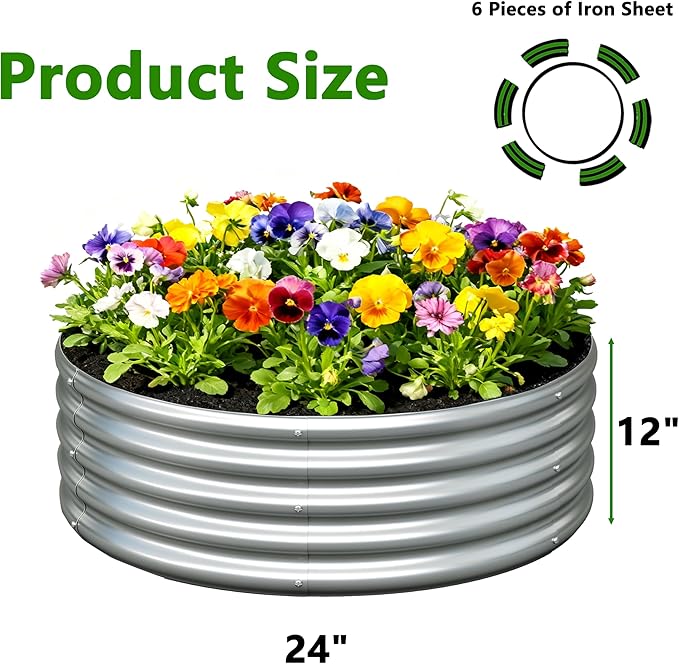 2PCS 3x3x1FT Galvanized Raised Garden Bed Kit, Vegetable Boxes-Round Metal - Image 2