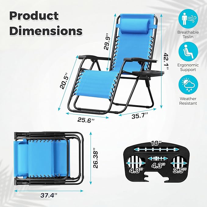 Homall Zero Gravity Chair Patio Folding Lawn Outdoor Lounge Gravity Camp - Image 3