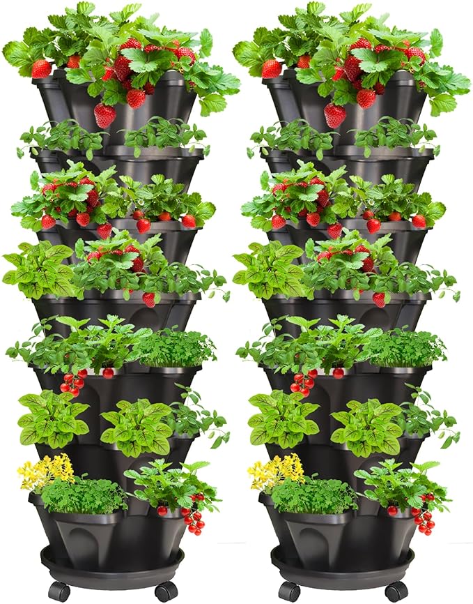 7 Tiered Strawberry Vertical Planter 2 Pack, Stackable Tower Garden Planter by Tectsia