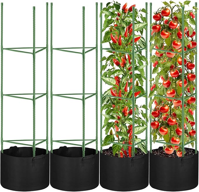 4 Pack Tomato Cages with 11 Gallon Grow Bags by Unknown
