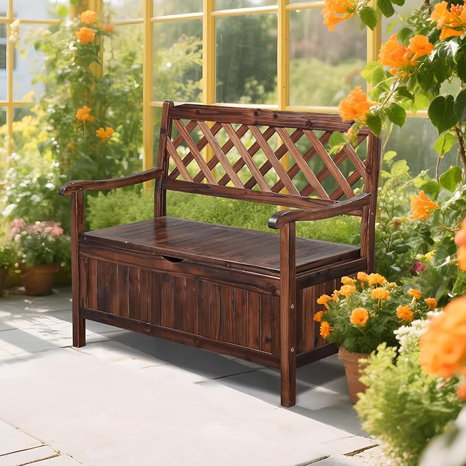 VINGLI Outdoor Storage Bench, Large Wood Deck Box - Image 8