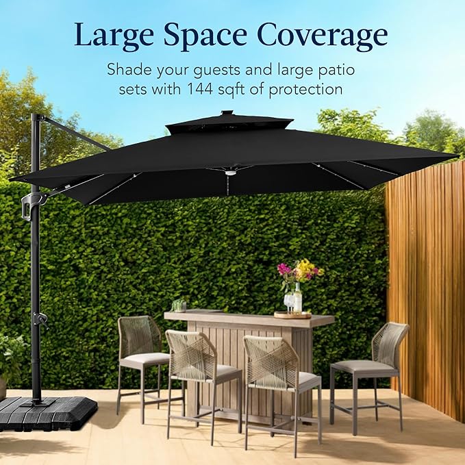 Best Choice Products 12x12ft LED Cantilever Patio Umbrella w/Base Included & - Image 4