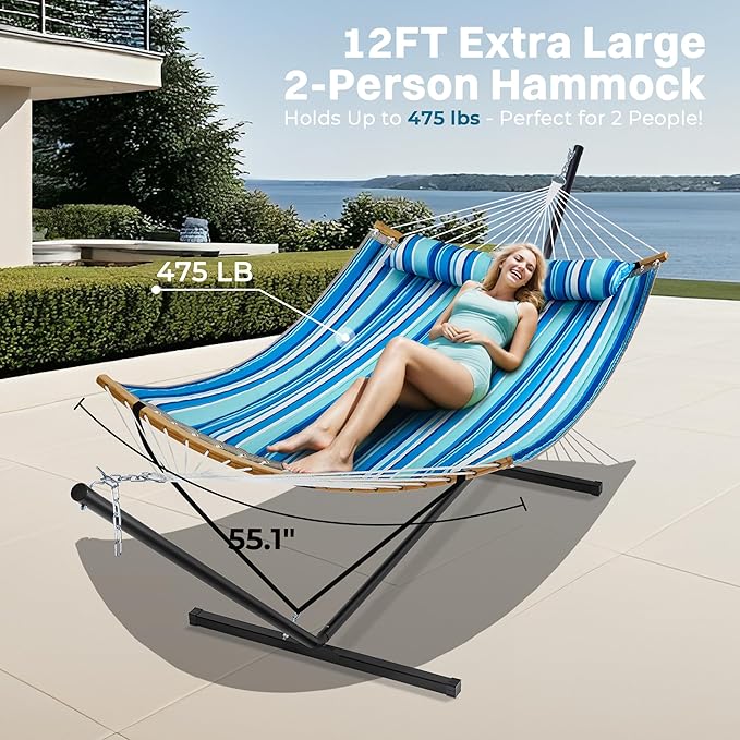 SUPERJARE Hammock with Stand, 2 Person Heavy Duty Hammock with Padded Cotton - Image 2