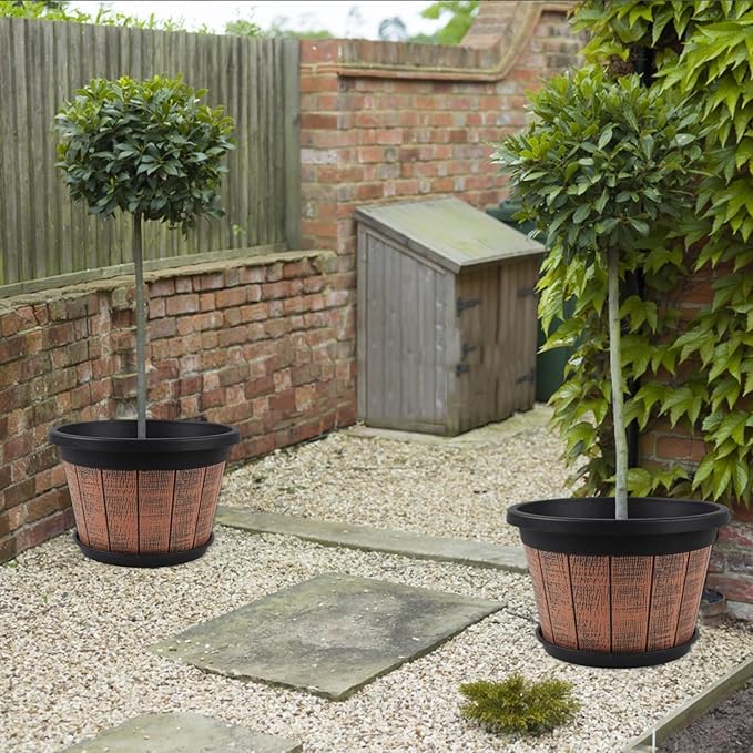 Quarut Large 4 Pack 16 inch Plant Pots, Whiskey Barrel Planters - Image 6
