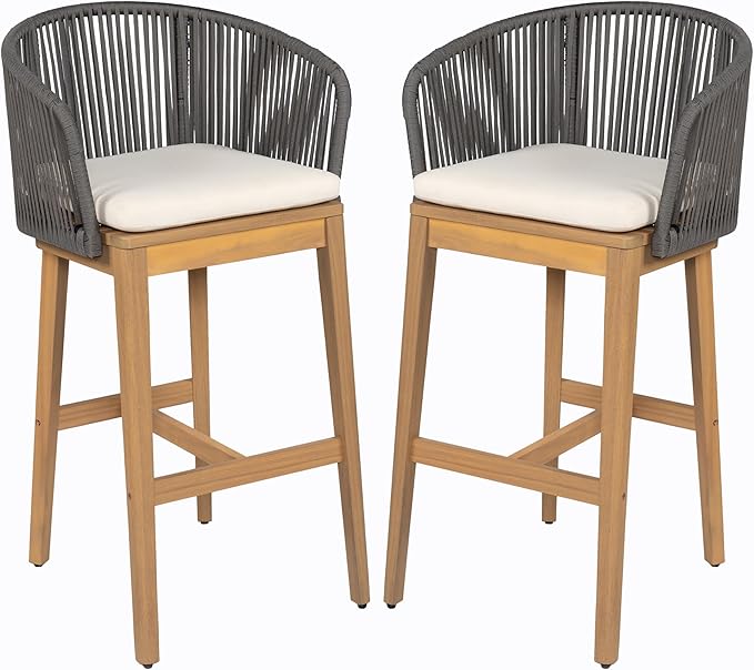 Christopher Knight Home Zax Set of 2 Patio Barstool, Acacia Wood & Rope Outdoor - Image 4