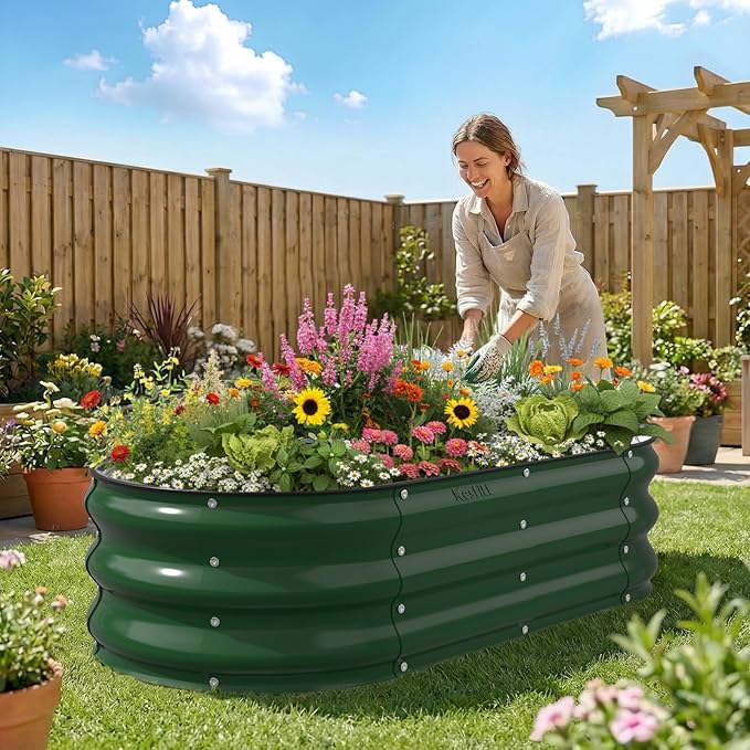 Kesfitt Raised Garden Bed, Oval Open-Bottom Design, 12-Inch Deep - Image 7