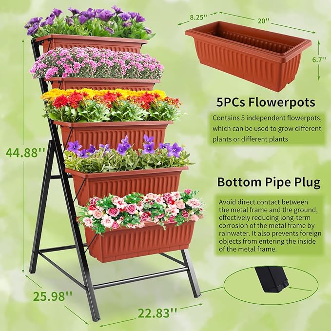 Homdox 3.74FT Vertical Garden Bed, 5 Tiers Raised Garden Planter, 23 * 26 * - Image 2