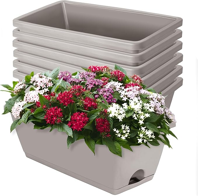 Window Box Planter, 7 Pack Plastic Vegetable Flower Planters Boxes 17 Inches by LOCONHA