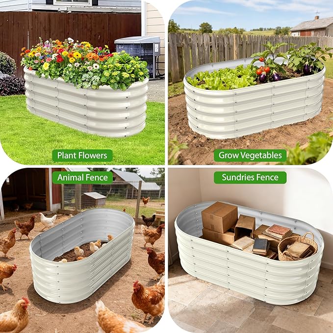 17" Tall Outdoor Garden Raised Garden Bed Kits, 4ft X 2ft Oval, 0.8MM Thick - Image 7