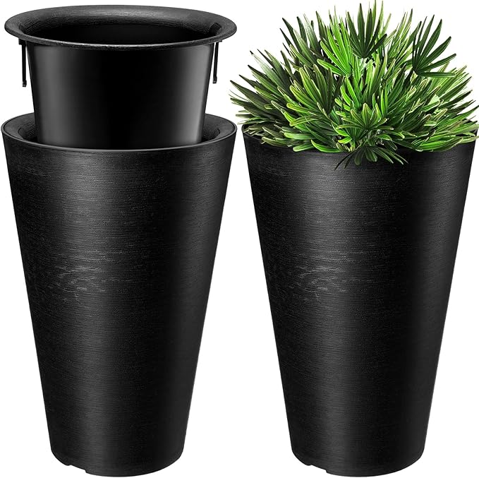 Sieral Set of 2 Tall Outdoor Planters 12 x 18 Inch Large Resin Outdoor Planters by Sieral