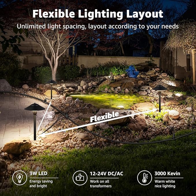 SUNVIE All-in-One LED Pathway Lighting Kit, 3000K Waterproof Landscape Lighting - Image 4