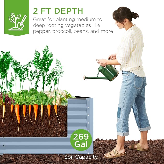 Best Choice Products 6x3x2ft Outdoor Metal Raised Garden Bed, Deep Root Box - Image 3
