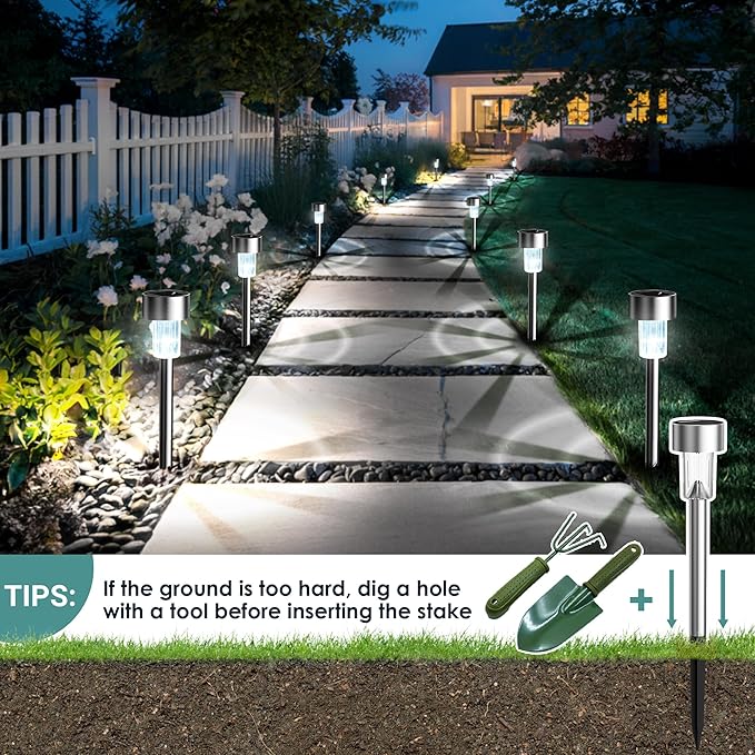 GIGALUMI Solar Lights Outdoor Waterproof, 20 Pack, Stainless Steel LED Solar - Image 3