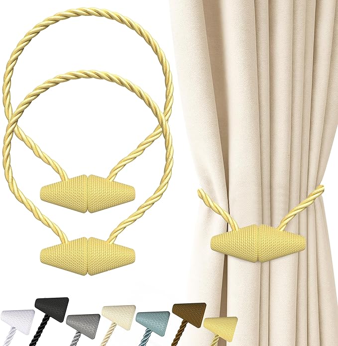 Hion Magnetic Curtain Tiebacks Golden 2pcs, Curtain Tiebacks Buckles Holdbacks by Hion