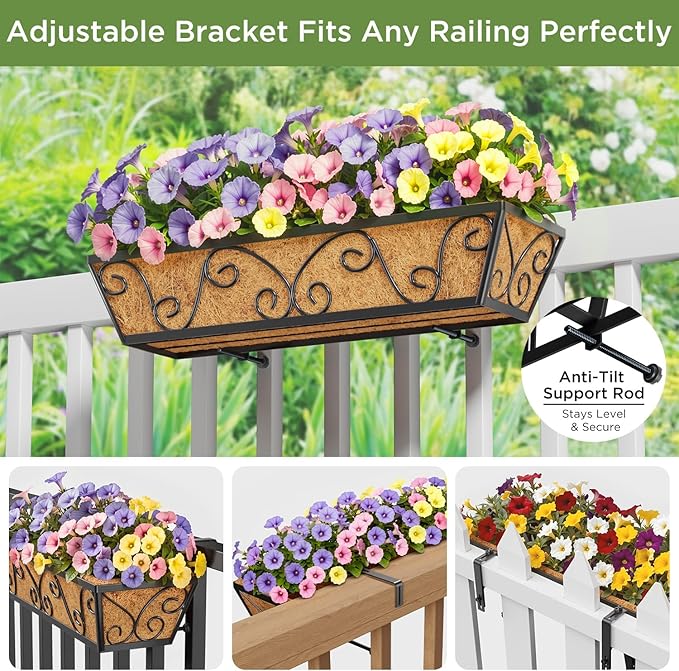 6pcs 24 Inch Window Deck with Coco Liner, Metal Hanging Flower Planter Window - Image 3