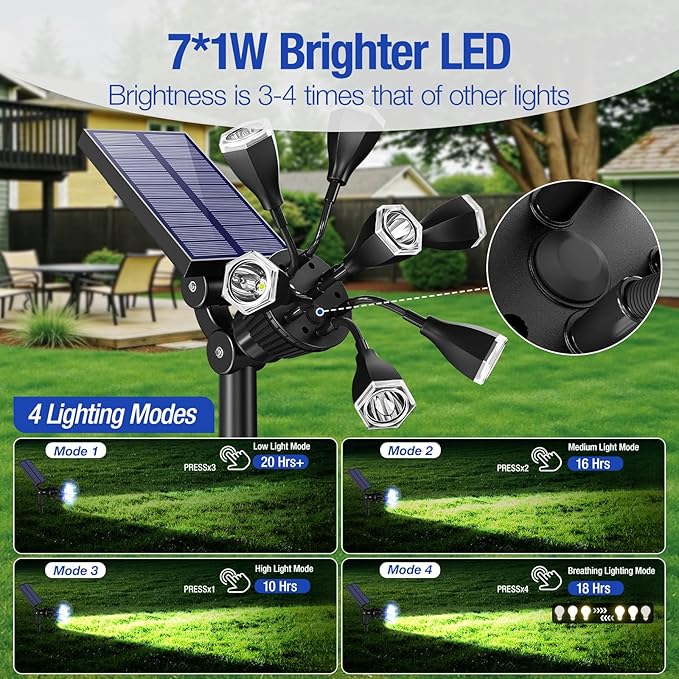 Solar Spot Lights Outdoor 1000LM, IP68 Waterproof Solar Lights Outdoor - Image 5