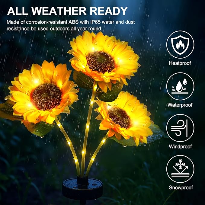 Upgraded Solar Sunflower Lights, 2 Pack Solar Garden Lights - Image 5