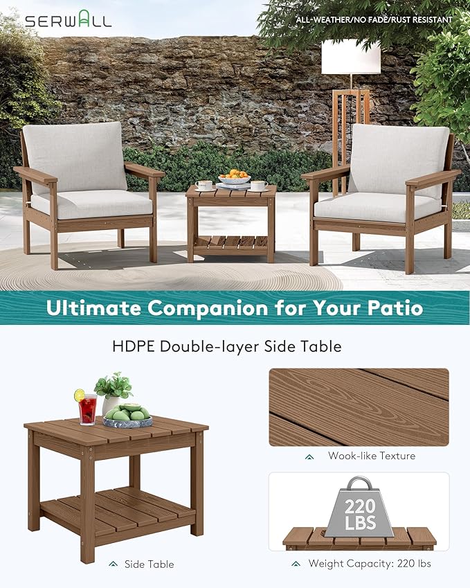 SERWALL HDPE Patio Sofa Set, 3-piece Sectional Outdoor Furniture Set, All - Image 5
