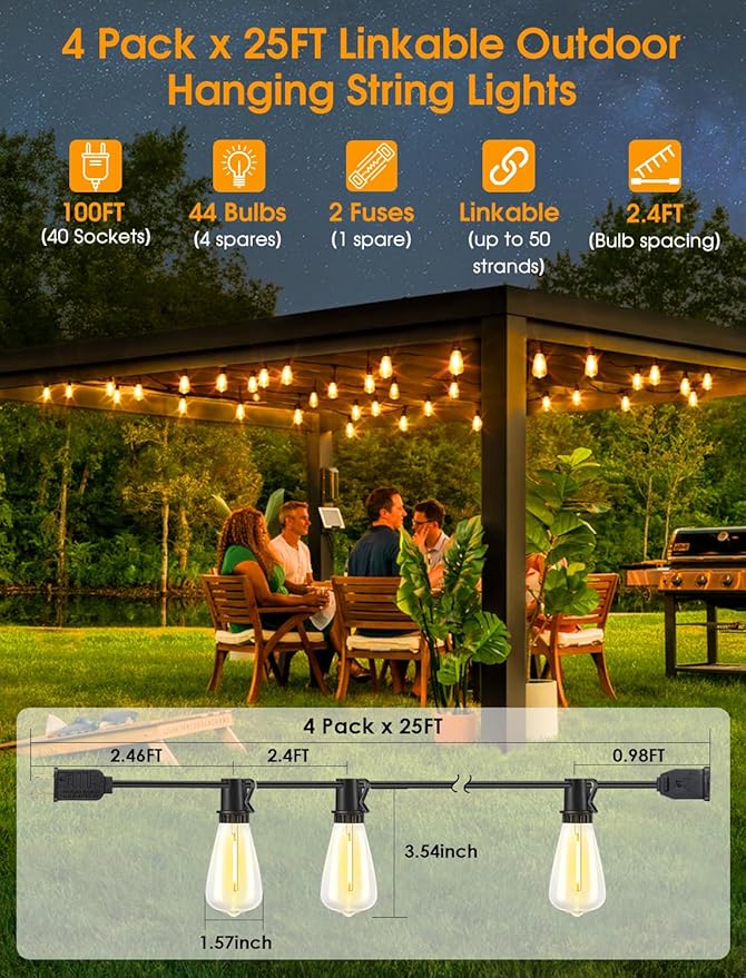 100FT Outdoor String Lights, Patio Lights - Image 2